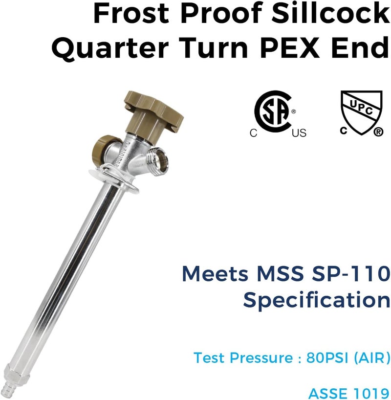 Himaweek 12-inch Anti-Siphon Frost Free Sillcock, Quater Turn 3/4-Inch Hose Bibb x 1/2-Inch PEX End,No Lead Brass Valve Frost Proof Outdoor Faucet Spigot - Image 5